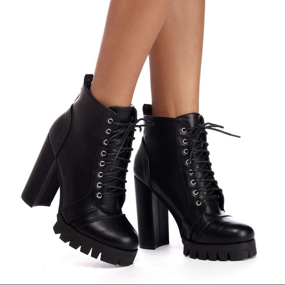 Lace Up Zipper Chunky Heel Combat Booties - Picture 2 of 8
